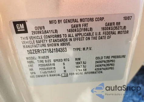 2008 Saturn Outlook Xe from USA, damaged, VIN 5GZER13718J184363